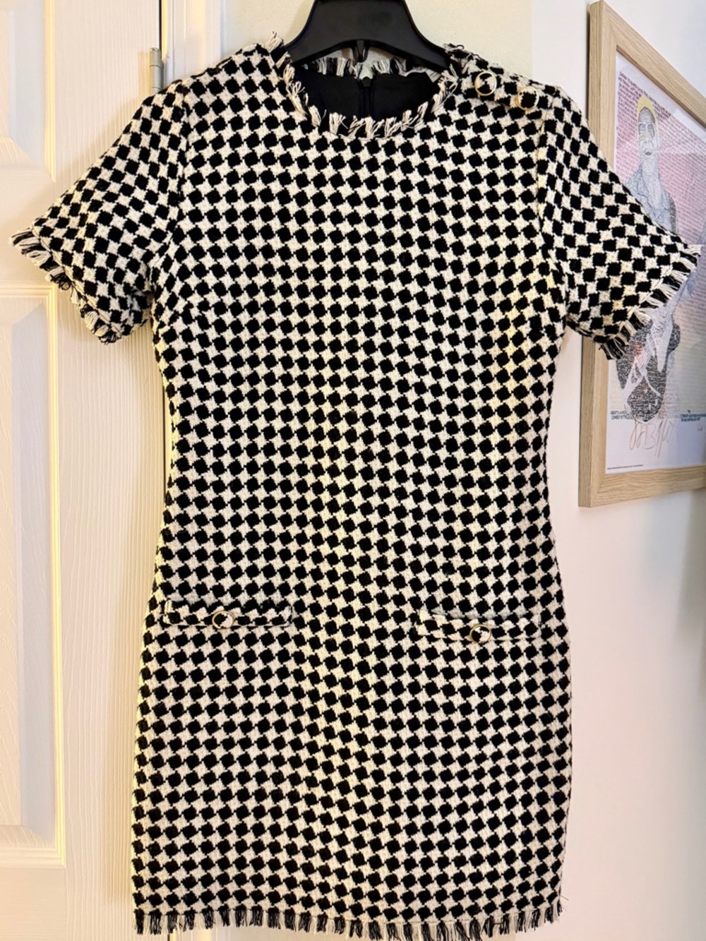 Black and White Tweed Sheath Mini Dress - Picture 2 of 6